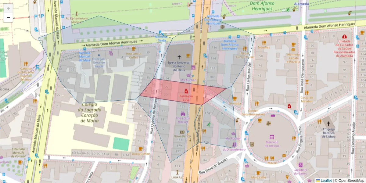 Mapa detalhado do código postal 1000-048 São Jorge de Arroios com limites, códigos postais vizinhos e agências dos correios