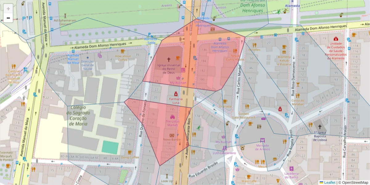Mapa detalhado do código postal 1000-048 com limites, códigos postais vizinhos e agências dos correios