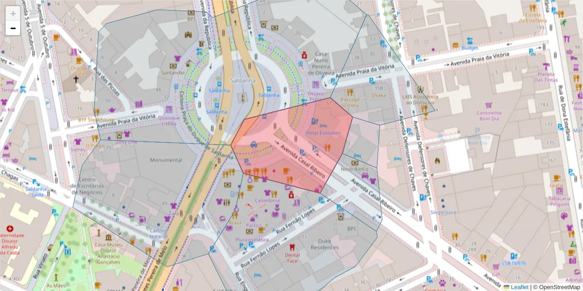 Mapa detalhado do código postal 1000-093 com limites, códigos postais vizinhos e agências dos correios