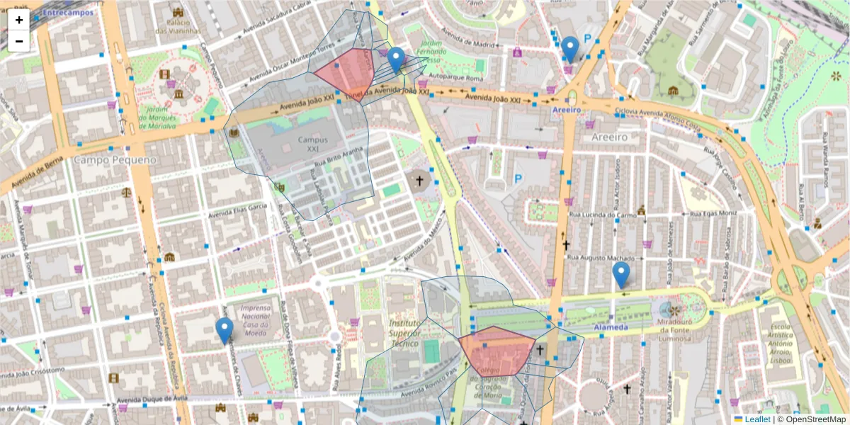 Mapa detalhado do código postal 1000-123 com limites, códigos postais vizinhos e agências dos correios