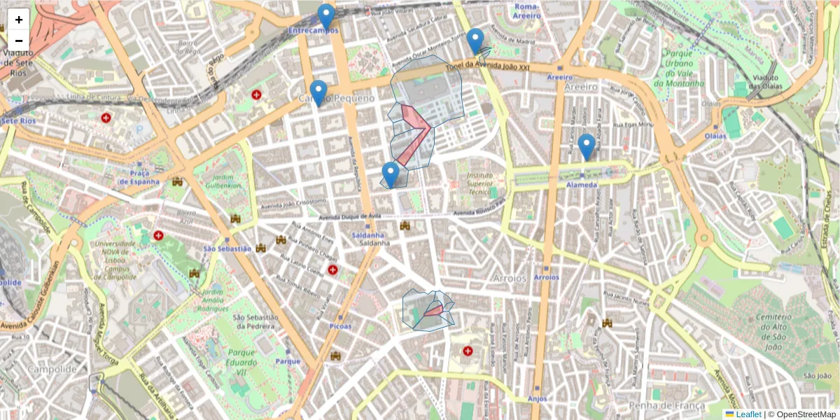 Mapa detalhado do código postal 1000-134 com limites, códigos postais vizinhos e agências dos correios