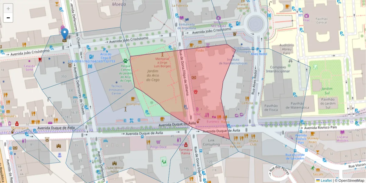 Mapa detalhado do código postal 1000-135 com limites, códigos postais vizinhos e agências dos correios