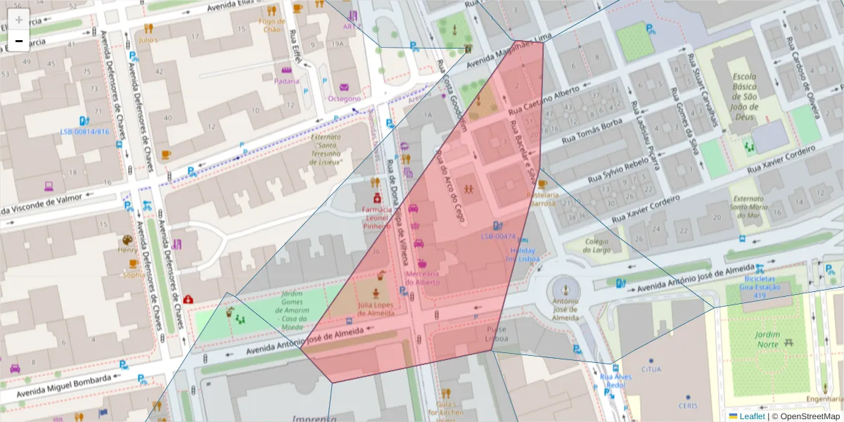 Mapa detalhado do código postal 1000-137 com limites, códigos postais vizinhos e agências dos correios