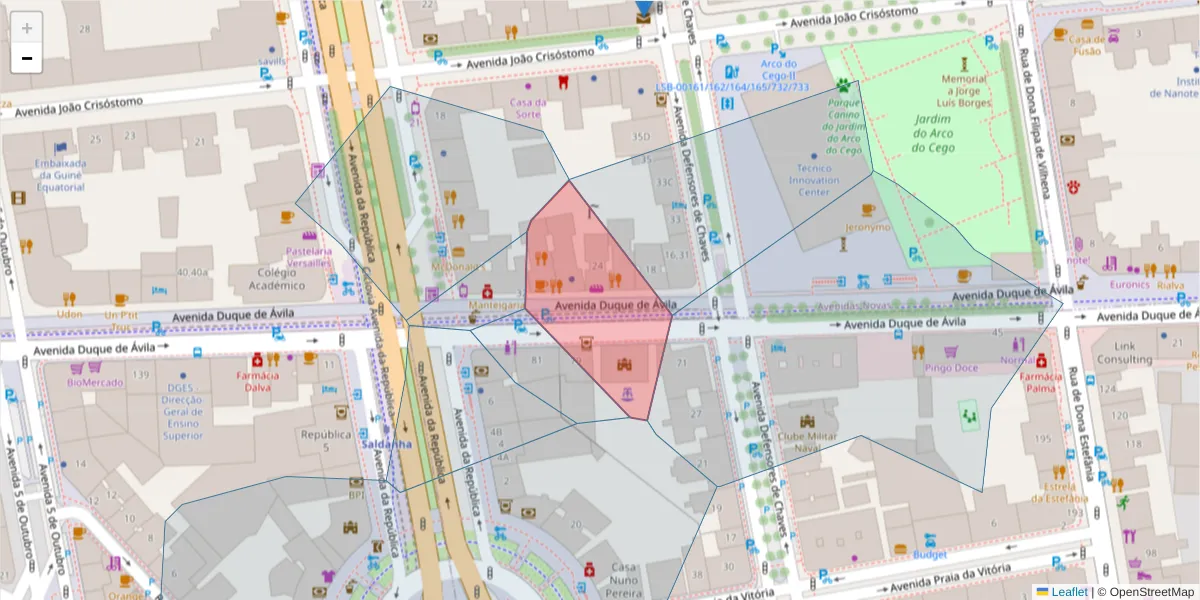 Mapa detalhado do código postal 1000-141 com limites, códigos postais vizinhos e agências dos correios