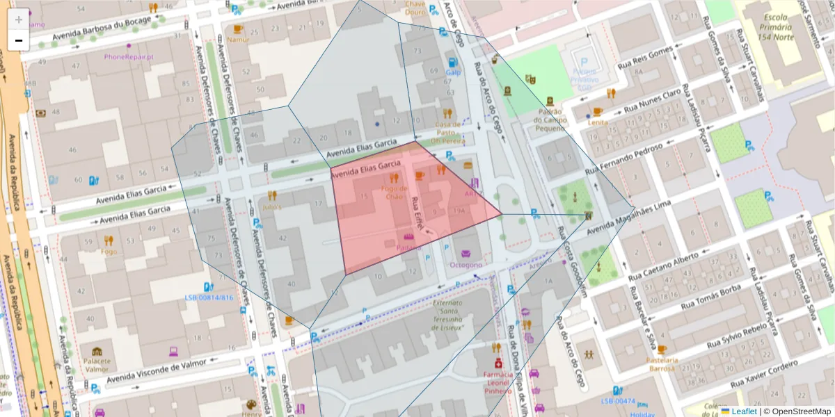 Mapa detalhado do código postal 1000-146 com limites, códigos postais vizinhos e agências dos correios