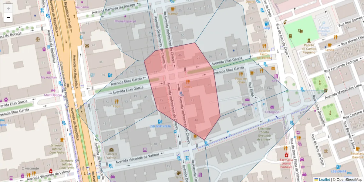 Mapa detalhado do código postal 1000-147 com limites, códigos postais vizinhos e agências dos correios