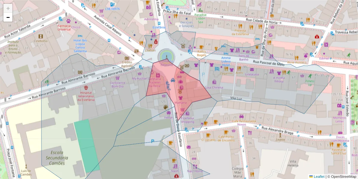 Mapa detalhado do código postal 1000-156 com limites, códigos postais vizinhos e agências dos correios