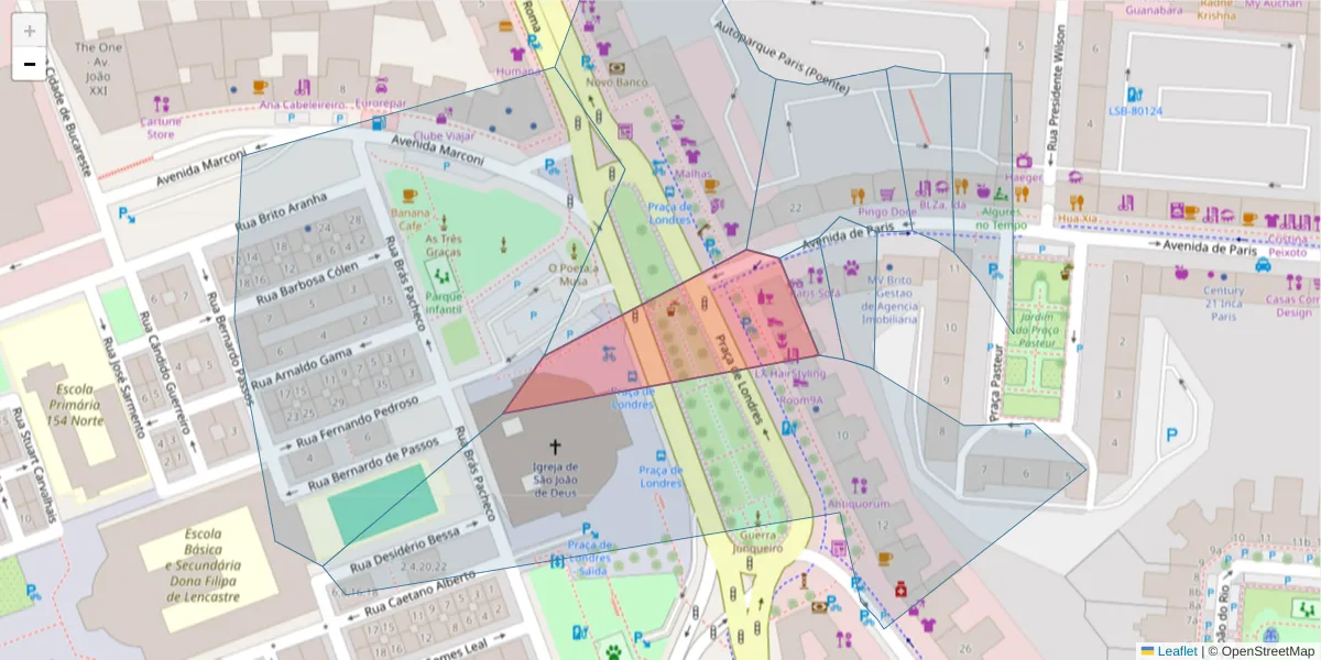 Mapa detalhado do código postal 1000-192 com limites, códigos postais vizinhos e agências dos correios