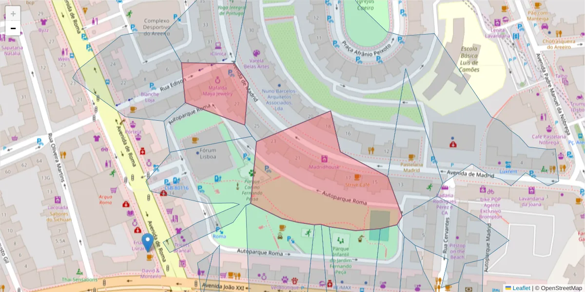 Mapa detalhado do código postal 1000-194 com limites, códigos postais vizinhos e agências dos correios