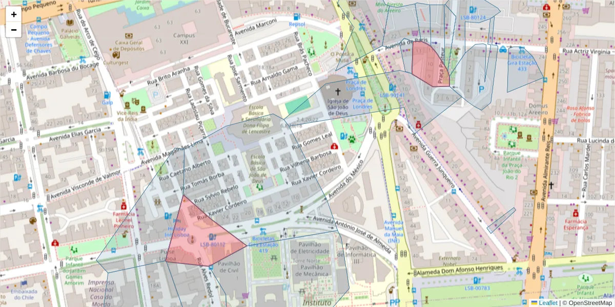 Mapa detalhado do código postal 1000-197 com limites, códigos postais vizinhos e agências dos correios