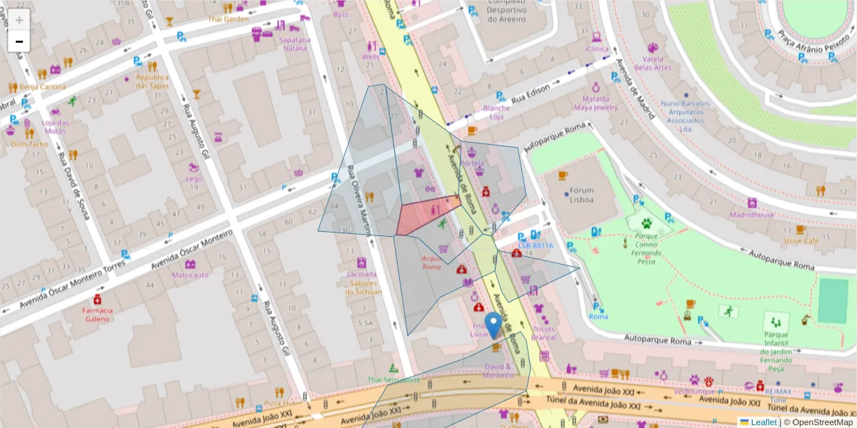 Mapa detalhado do código postal 1000-220 com limites, códigos postais vizinhos e agências dos correios