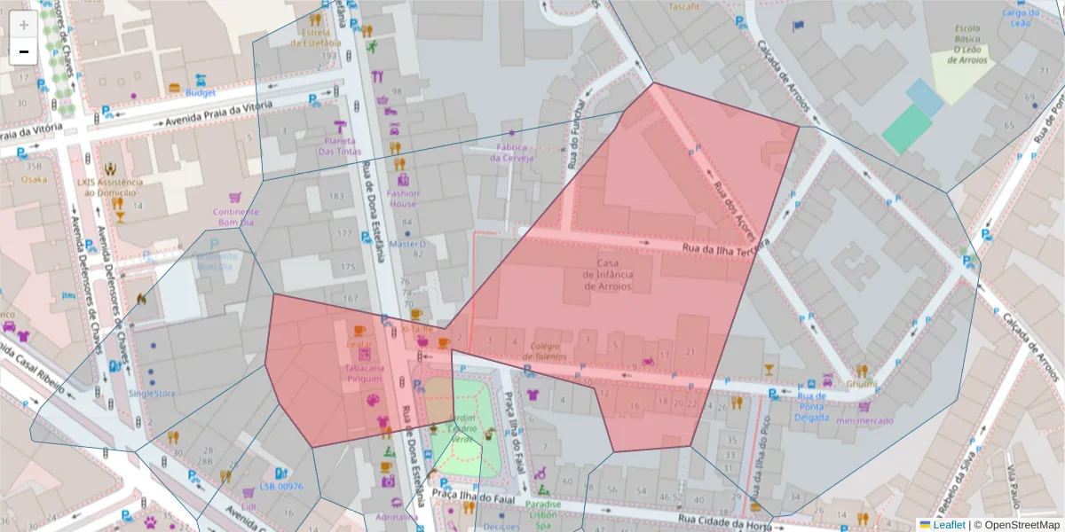 Mapa detalhado do código postal 1000-239 com limites, códigos postais vizinhos e agências dos correios