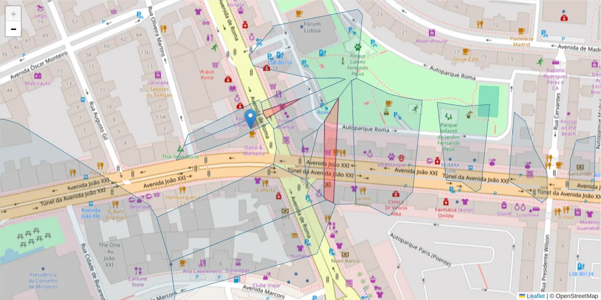 Mapa detalhado do código postal 1000-260 com limites, códigos postais vizinhos e agências dos correios