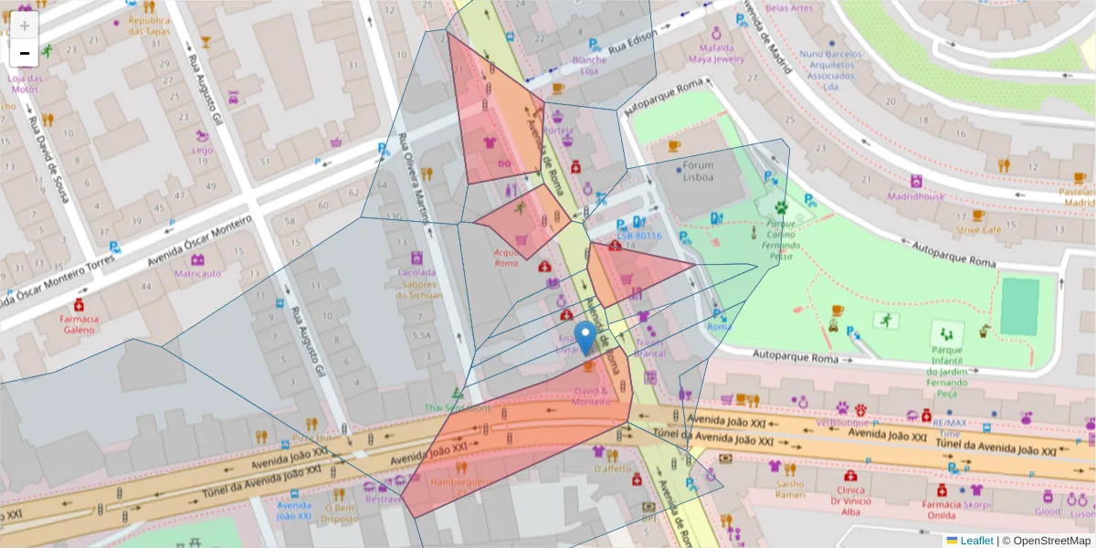 Mapa detalhado do código postal 1000-261 com limites, códigos postais vizinhos e agências dos correios