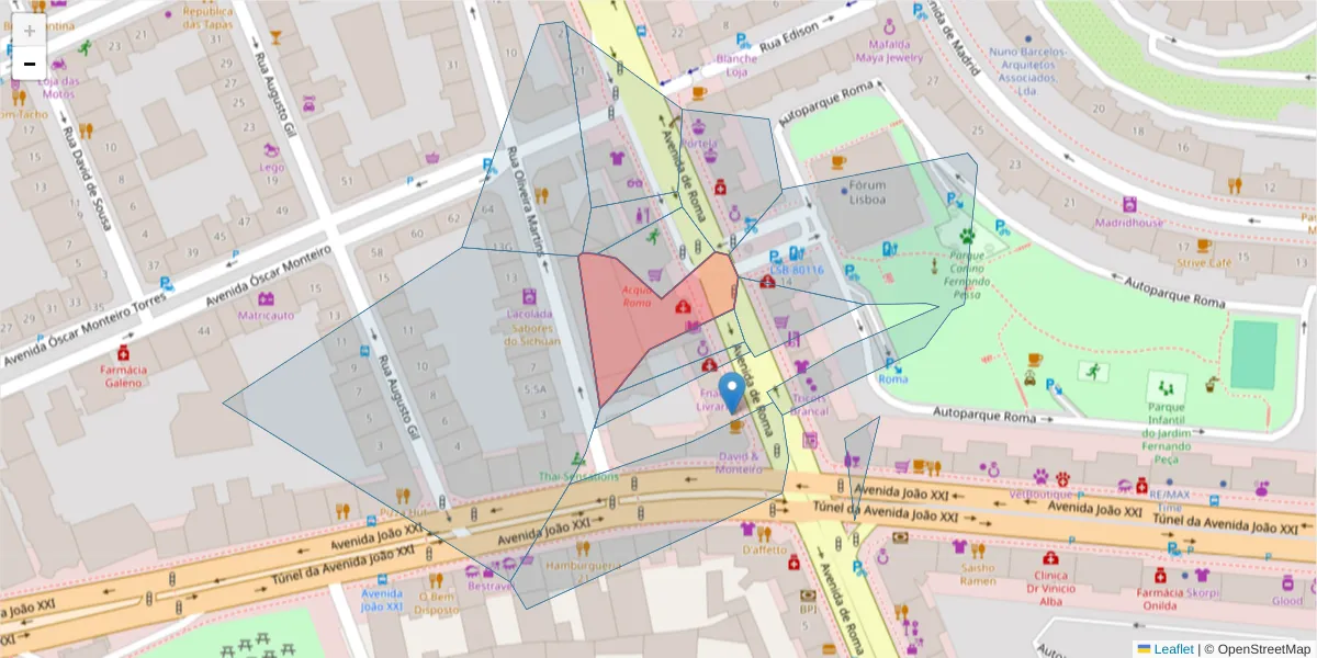 Mapa detalhado do código postal 1000-264 com limites, códigos postais vizinhos e agências dos correios