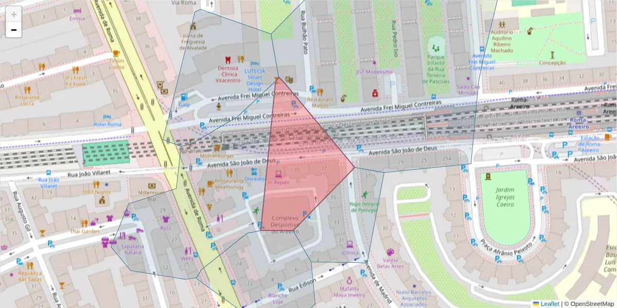 Mapa detalhado do código postal 1000-280 com limites, códigos postais vizinhos e agências dos correios