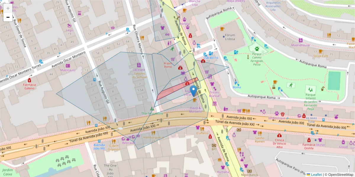 Mapa detalhado do código postal 1000-299 com limites, códigos postais vizinhos e agências dos correios