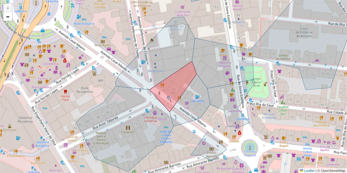 Mapa detalhado do código postal 1000-994 com limites, códigos postais vizinhos e agências dos correios