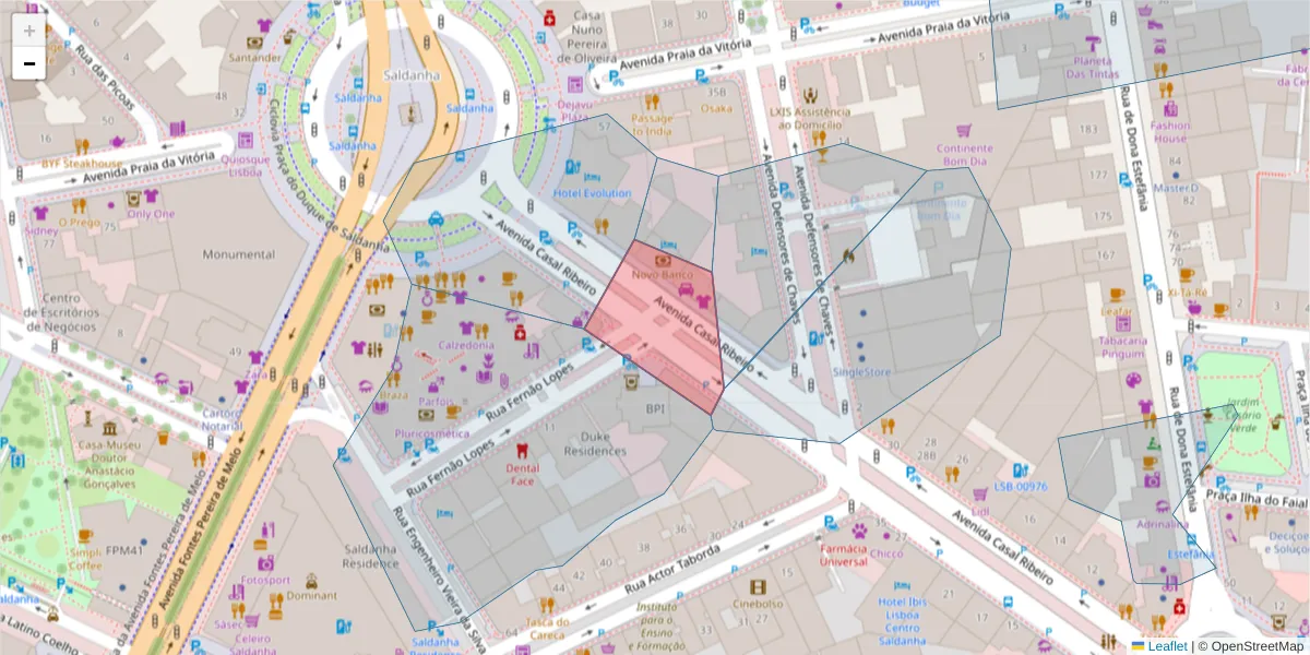 Mapa detalhado do código postal 1049-027 com limites, códigos postais vizinhos e agências dos correios