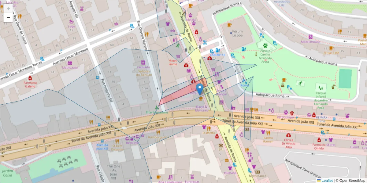 Mapa detalhado do código postal 1049-047 com limites, códigos postais vizinhos e agências dos correios