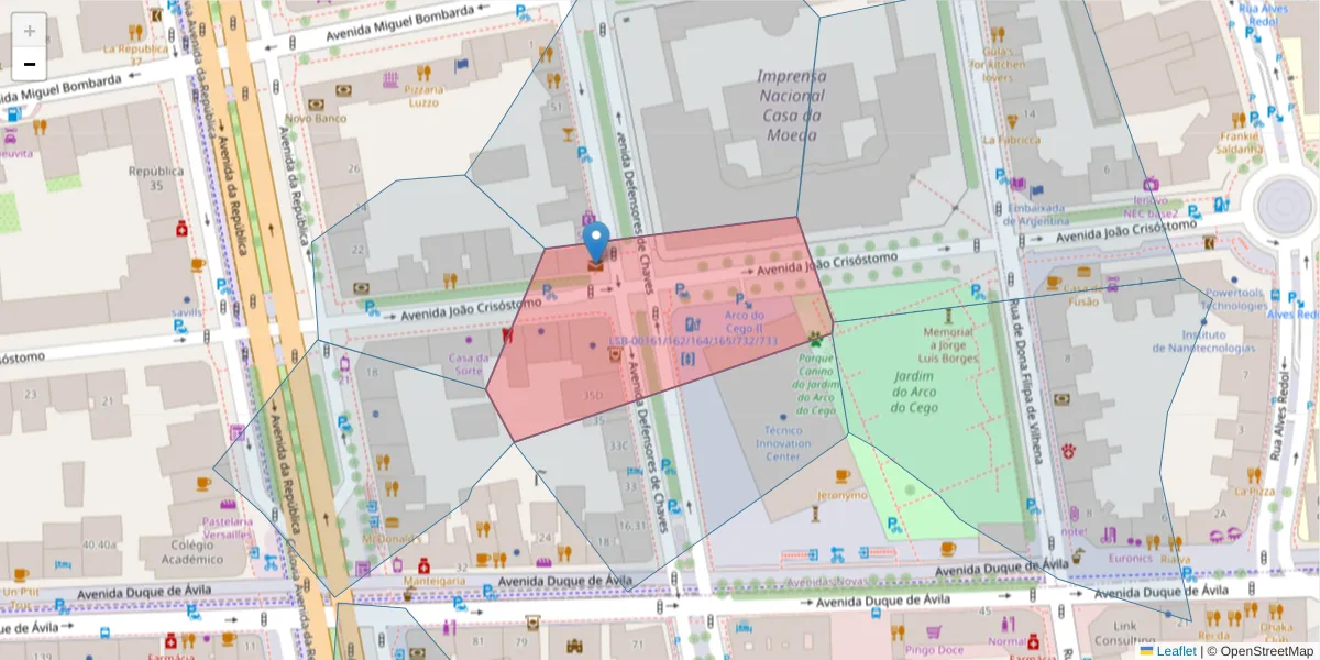 Mapa detalhado do código postal 1049-062 com limites, códigos postais vizinhos e agências dos correios