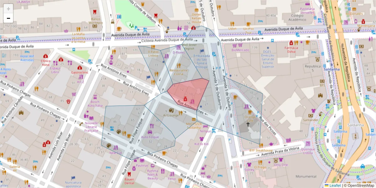 Mapa detalhado do código postal 1050-024 São Sebastião da Pedreira com limites, códigos postais vizinhos e agências dos correios