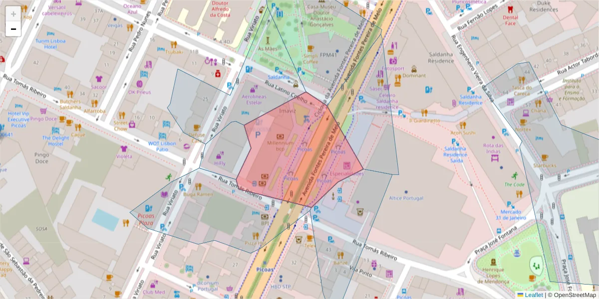 Mapa detalhado do código postal 1050-118 com limites, códigos postais vizinhos e agências dos correios