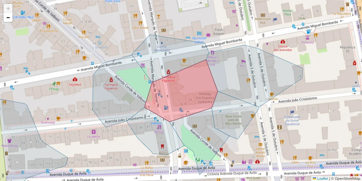 Mapa detalhado do código postal 1050-127 Nossa Senhora de Fátima com limites, códigos postais vizinhos e agências dos correios