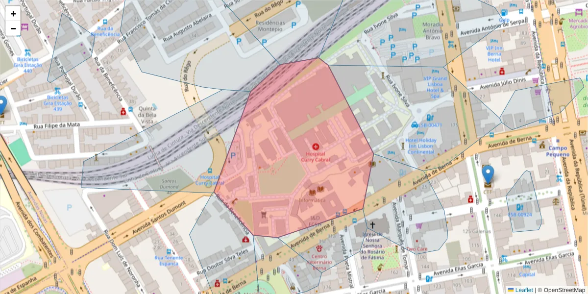 Mapa detalhado do código postal 1069-061 com limites, códigos postais vizinhos e agências dos correios