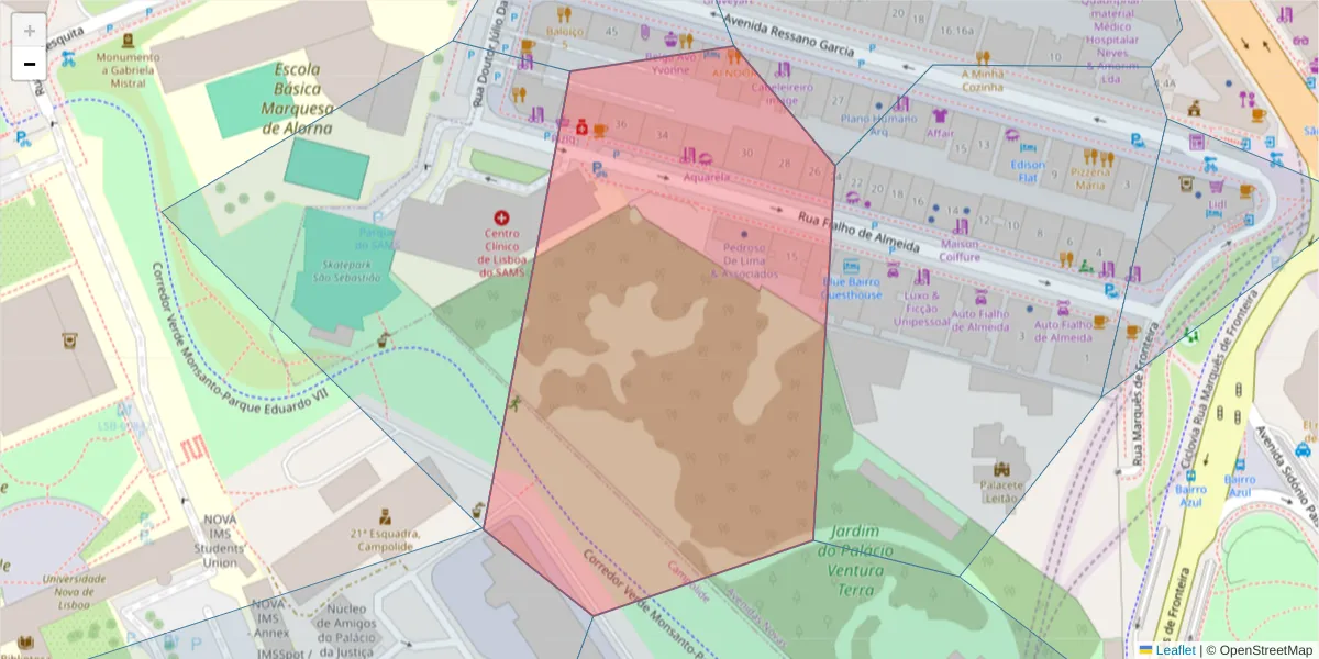 Mapa detalhado do código postal 1070-129 São Sebastião da Pedreira com limites, códigos postais vizinhos e agências dos correios