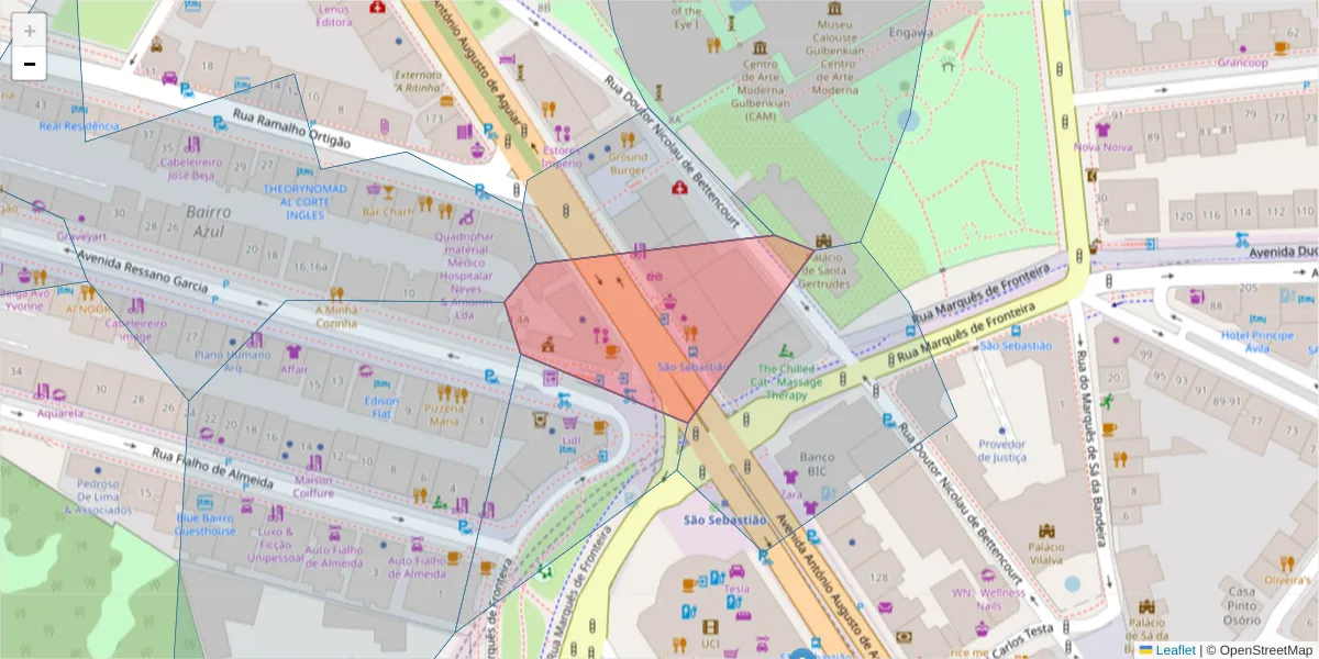 Mapa detalhado do código postal 1070-237 com limites, códigos postais vizinhos e agências dos correios