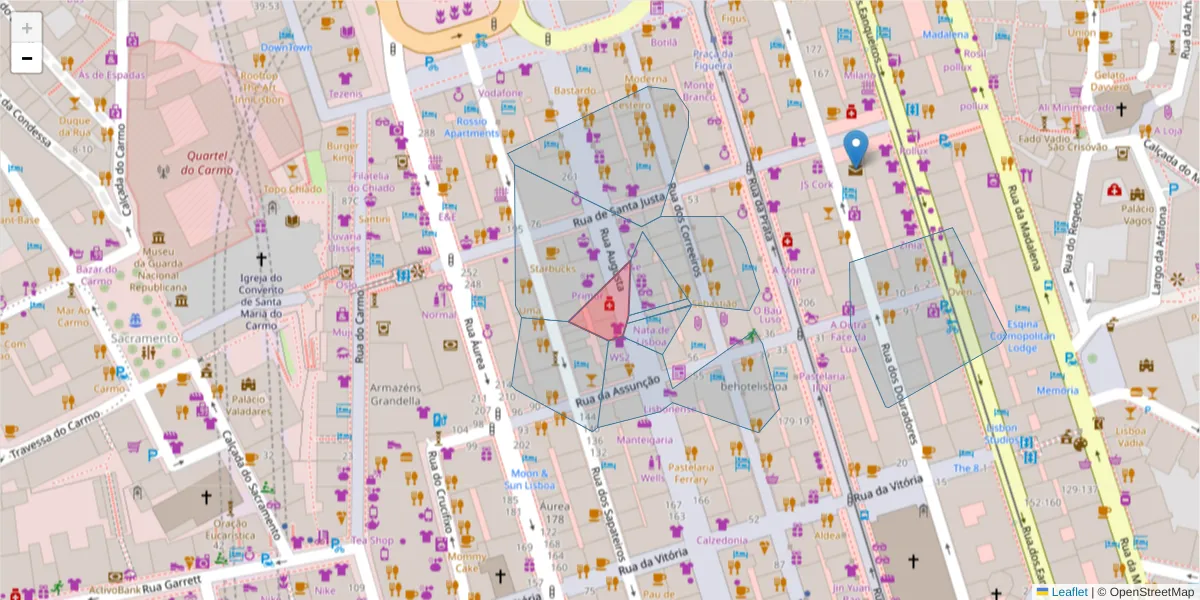 Mapa detalhado do código postal 1100-051 São Nicolau com limites, códigos postais vizinhos e agências dos correios