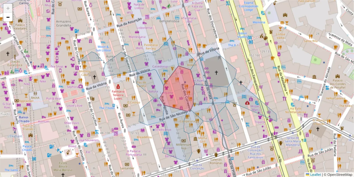 Mapa detalhado do código postal 1100-162 com limites, códigos postais vizinhos e agências dos correios