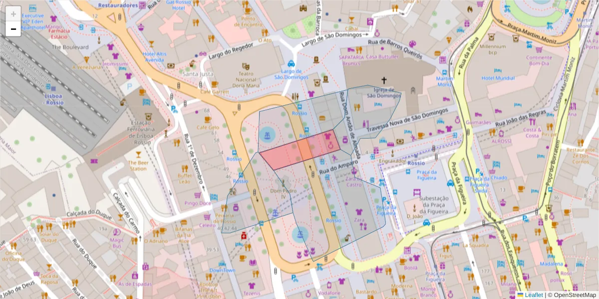 Mapa detalhado do código postal 1100-193 com limites, códigos postais vizinhos e agências dos correios