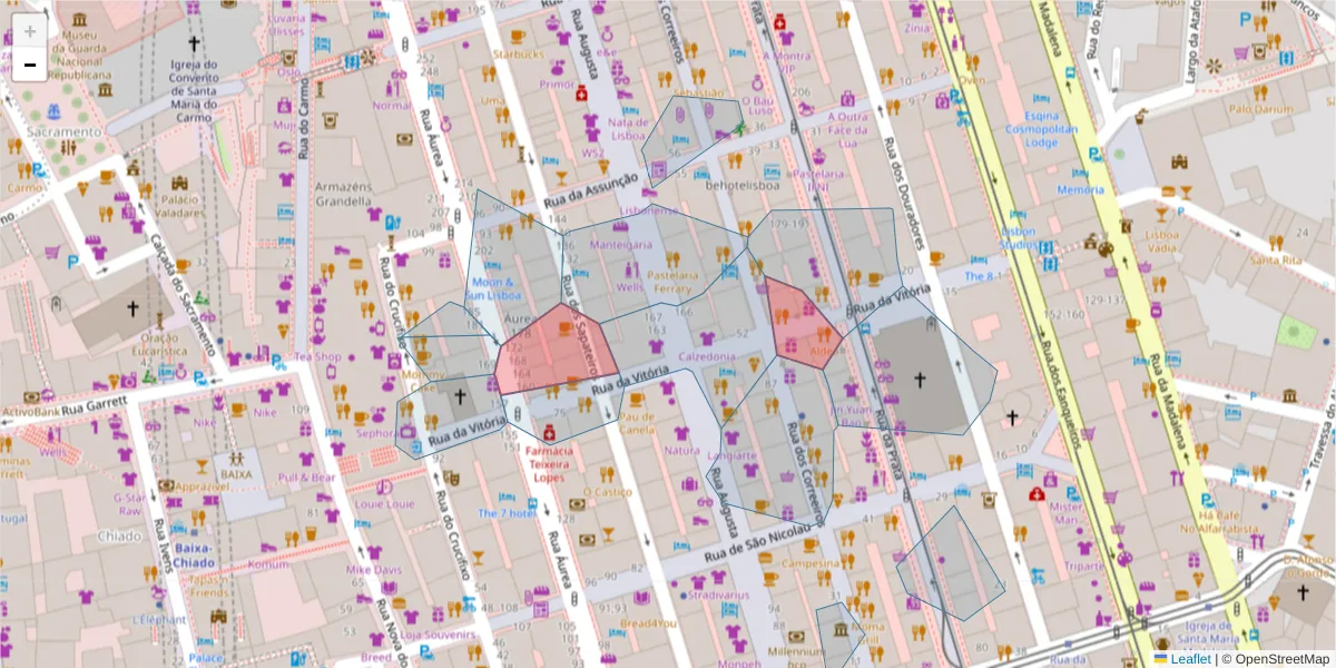 Mapa detalhado do código postal 1100-619 com limites, códigos postais vizinhos e agências dos correios