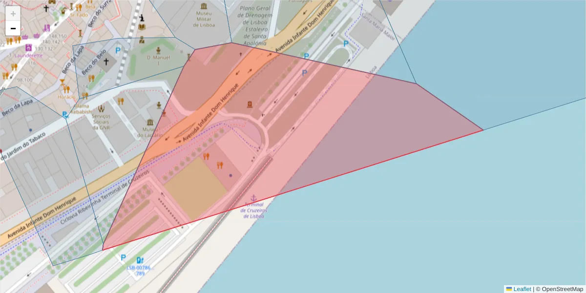 Mapa detalhado do código postal 1100-651 com limites, códigos postais vizinhos e agências dos correios