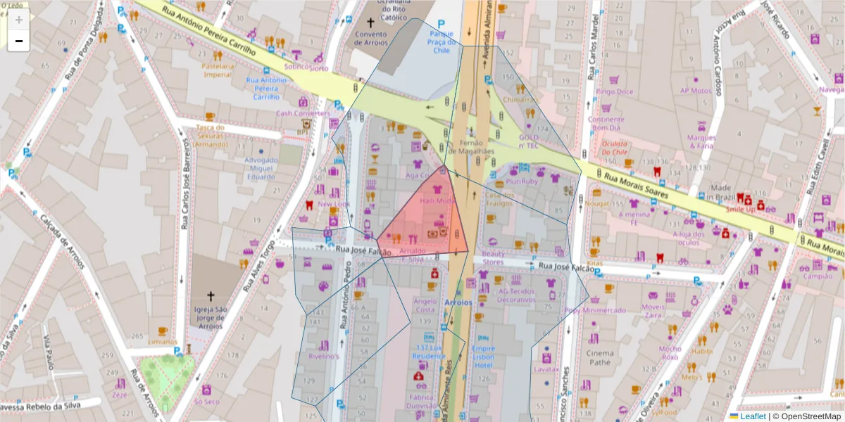 Mapa detalhado do código postal 1150-016 com limites, códigos postais vizinhos e agências dos correios