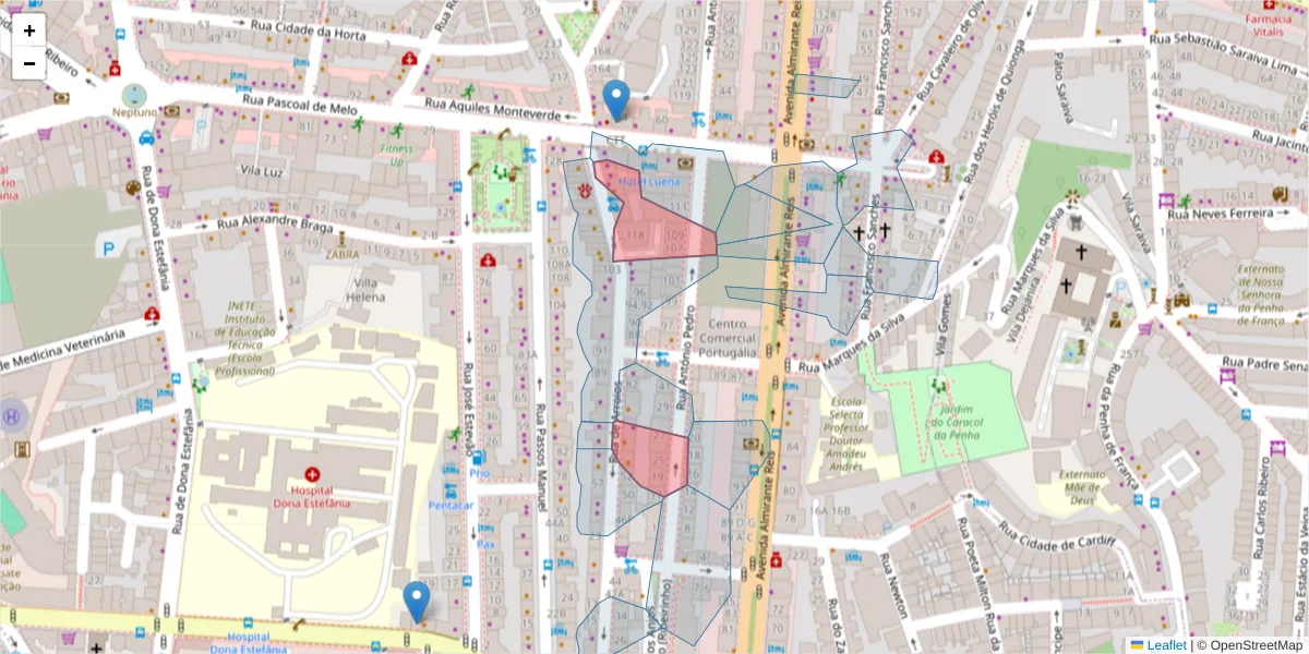 Mapa detalhado do código postal 1150-056 com limites, códigos postais vizinhos e agências dos correios