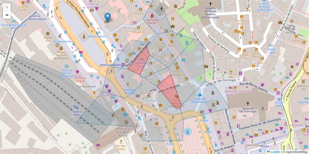 Mapa detalhado do código postal 1150-193 com limites, códigos postais vizinhos e agências dos correios