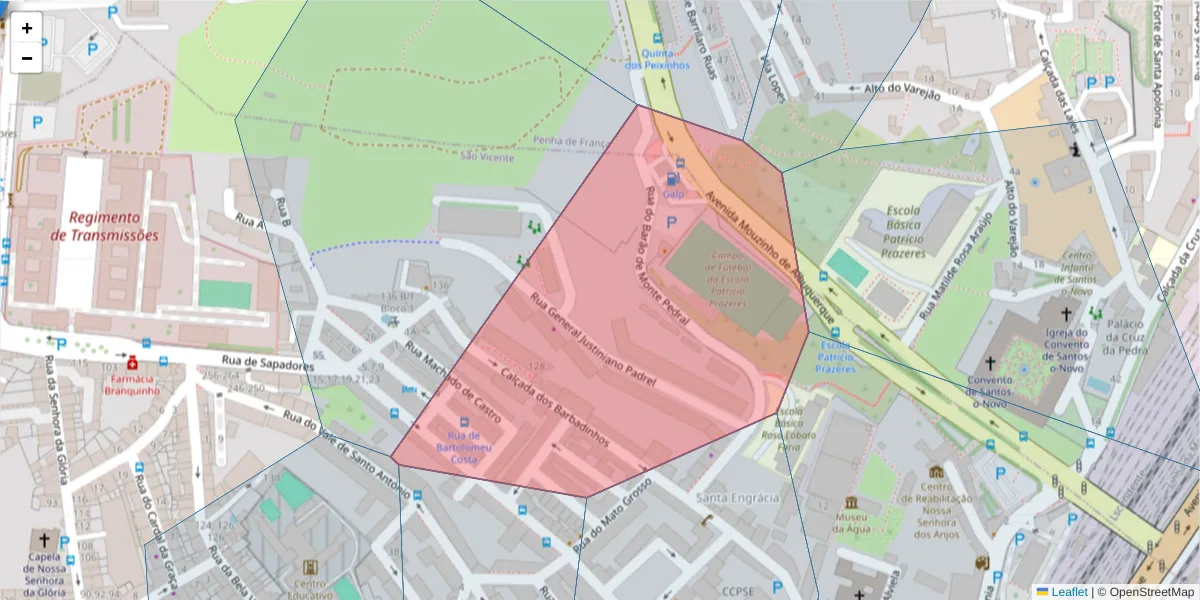Mapa detalhado do código postal 1170-047 com limites, códigos postais vizinhos e agências dos correios
