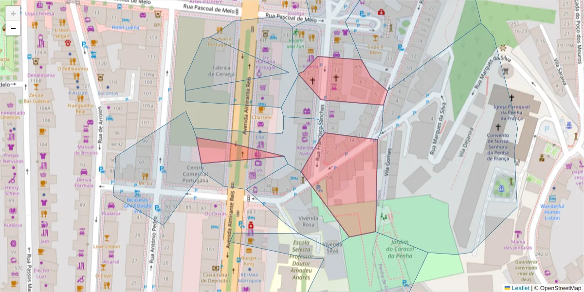 Mapa detalhado do código postal 1170-143 com limites, códigos postais vizinhos e agências dos correios