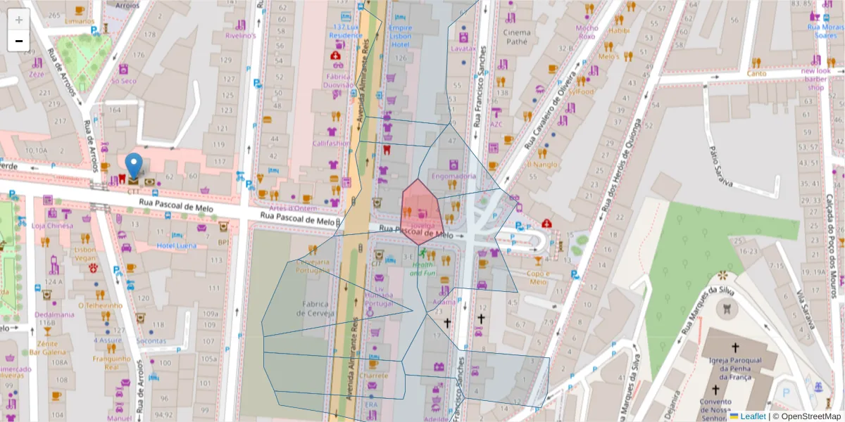 Mapa detalhado do código postal 1170-294 com limites, códigos postais vizinhos e agências dos correios
