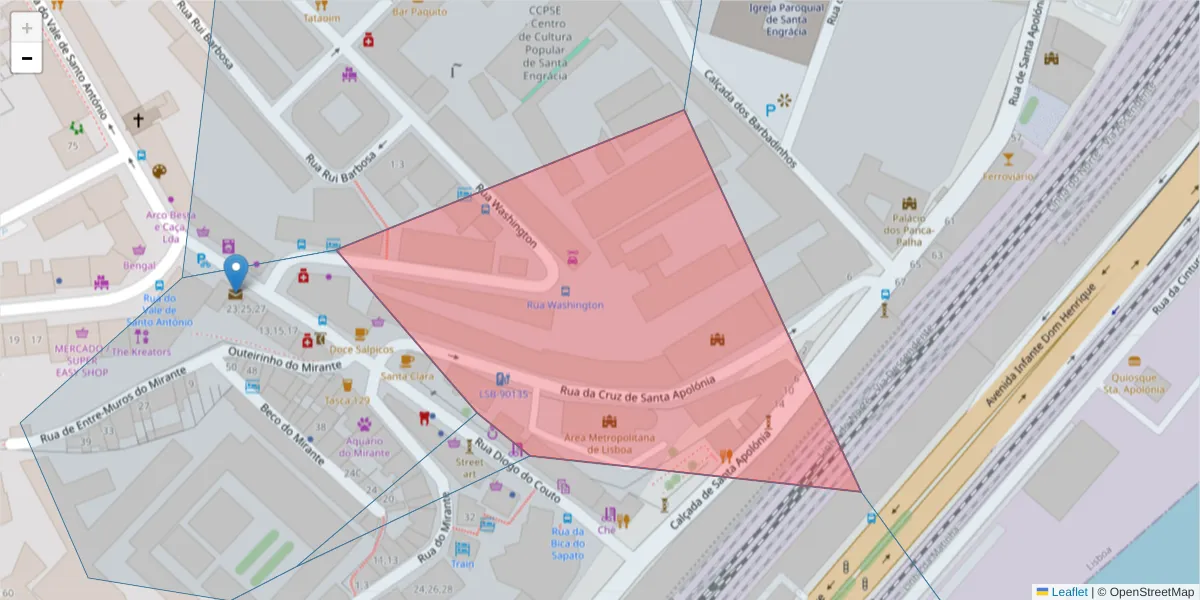 Mapa detalhado do código postal 1170-376 com limites, códigos postais vizinhos e agências dos correios