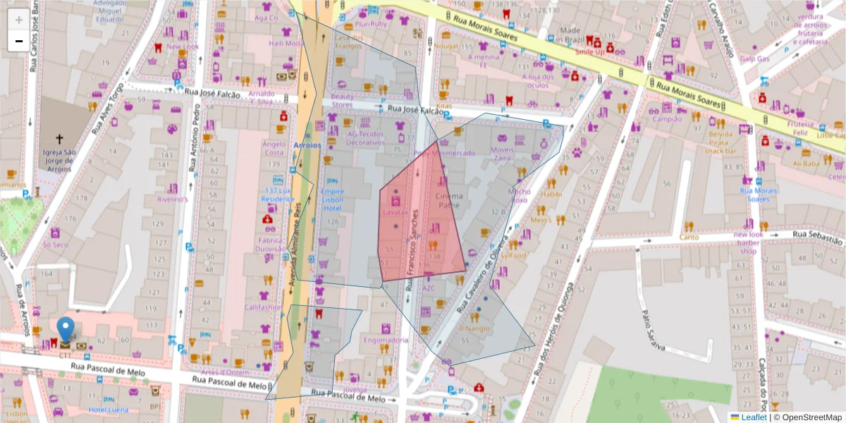Mapa detalhado do código postal 1175-144 com limites, códigos postais vizinhos e agências dos correios