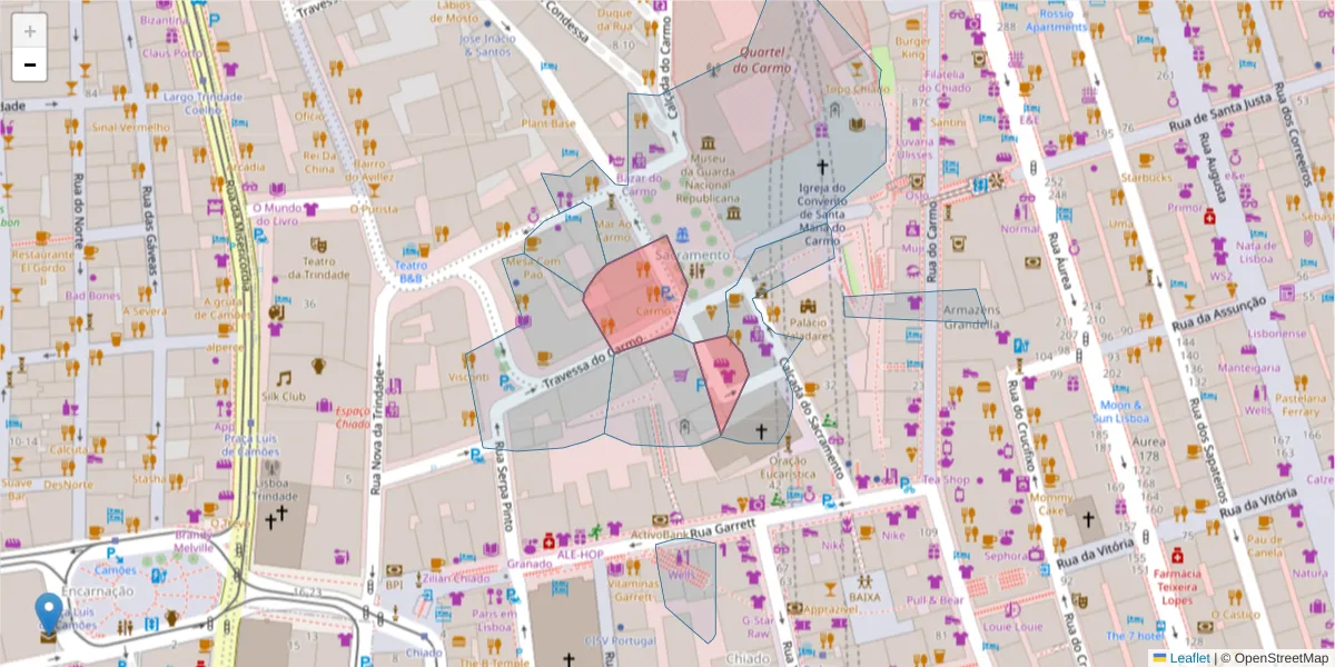 Mapa detalhado do código postal 1200-022 com limites, códigos postais vizinhos e agências dos correios