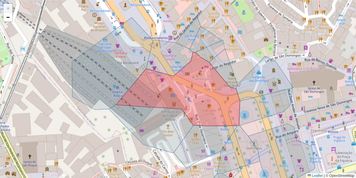 Mapa detalhado do código postal 1200-147 com limites, códigos postais vizinhos e agências dos correios