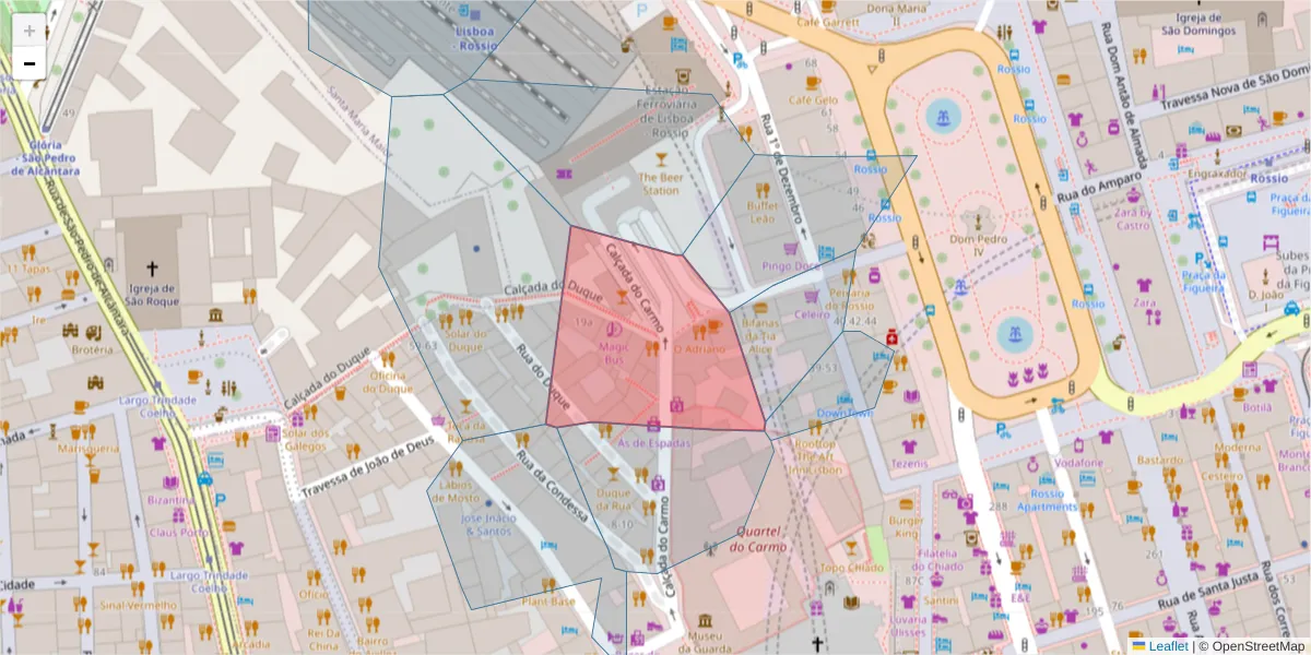 Mapa detalhado do código postal 1200-155 com limites, códigos postais vizinhos e agências dos correios