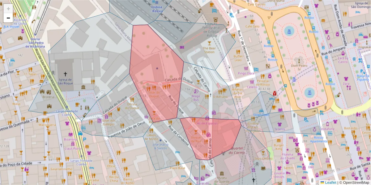 Mapa detalhado do código postal 1200-158 com limites, códigos postais vizinhos e agências dos correios