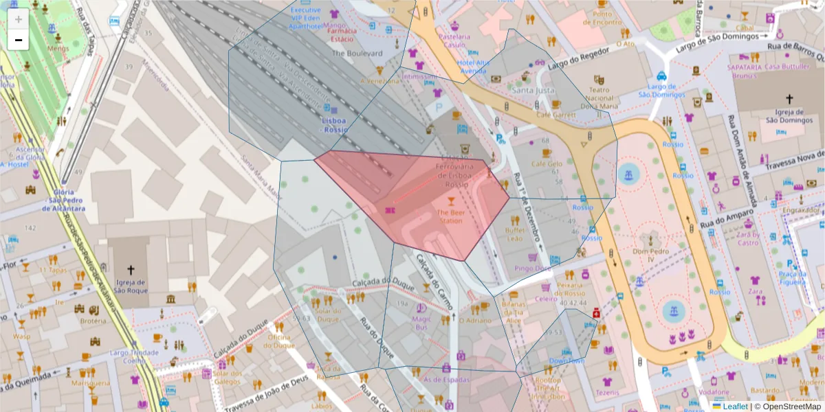 Mapa detalhado do código postal 1200-160 com limites, códigos postais vizinhos e agências dos correios