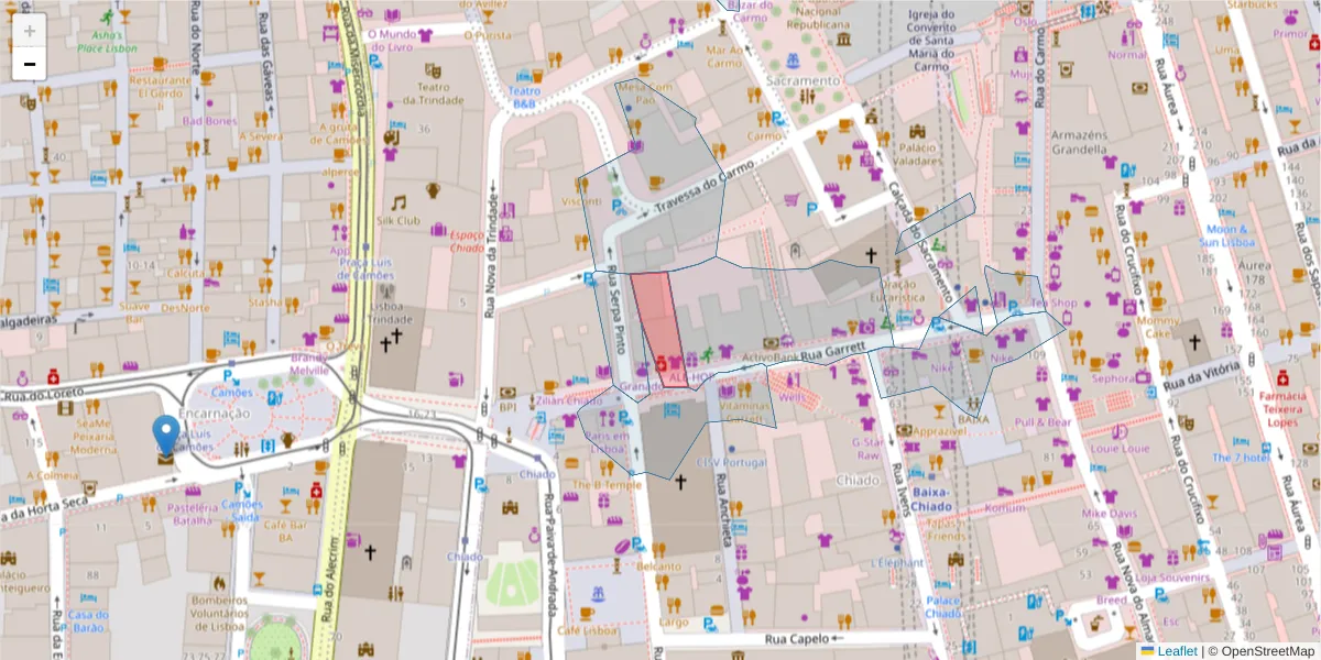 Mapa detalhado do código postal 1200-204 Sacramento com limites, códigos postais vizinhos e agências dos correios